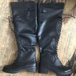 Black Over the knee lace up boots
